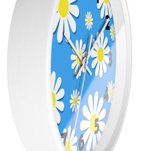 Load image into Gallery viewer, Daisies on Blue Wall Clock, Daisy Wall Clock, Blue Floral Wall Clock