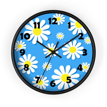 Load image into Gallery viewer, Daisies on Blue Wall Clock, Daisy Wall Clock, Blue Floral Wall Clock