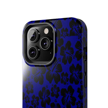 Load image into Gallery viewer, Black Hibiscus on Blue iPhone Tough Phone Cases