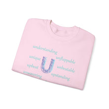 Load image into Gallery viewer, U Alphabet Sweatshirt, Motivational, Optimistic, Mental Health Alphabet Initial "U" Unisex Heavy Blend™ Crewneck Sweatshirt, Self-affirming Sweatshirt
