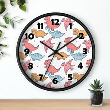 Load image into Gallery viewer, Adorable Prehistoric Dino Party Wall Clock – Cute Pink, Blue & Orange Dinosaurs Wall Clock