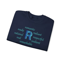 Load image into Gallery viewer, R Alphabet Sweatshirt, Alphabet Initial "R" Motivational, Optimistic, Mental Health Unisex Heavy Blend™ Crewneck Sweatshirt, Self-affirming Sweatshirt