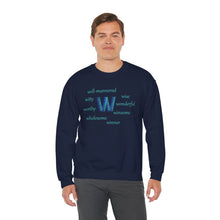 Load image into Gallery viewer, W Alphabet Sweatshirt, Motivational, Optimistic, mental Health, Alphabet Initial "W" Unisex Heavy Blend™ Crewneck Sweatshirt, Self-affirming Sweatshirt