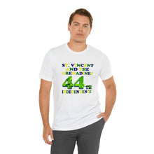 Load image into Gallery viewer, St. Vincent and the Grenadines 44th Independence Day, National Colors Unisex Jersey Short Sleeve Tee