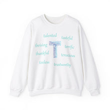 Load image into Gallery viewer, T Alphabet Sweatshirt, Alphabet Initial "T", Mental Health, Motivational, Optimistic Unisex Heavy Blend™ Crewneck Sweatshirt, Self-affirming Sweatshirt