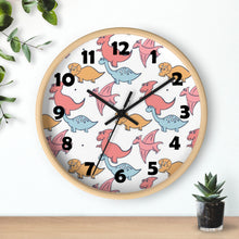 Load image into Gallery viewer, Adorable Prehistoric Dino Party Wall Clock – Cute Pink, Blue & Orange Dinosaurs Wall Clock