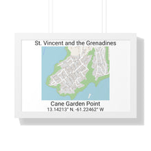 Load image into Gallery viewer, Cane Garden Point St. Vincent and the Grenadines Map Framed Print Poster, Cane Garden Point Streets Map Poster,