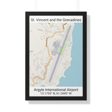 Load image into Gallery viewer, St. Vincent and the Grenadines Argyle International Airport Map Framed Print Poster, City Map Print Poster. Airport Map Print Poster, Road Map Print Poster, Framed Vertical Poster