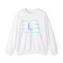 Load image into Gallery viewer, L Alphabet Sweatshirt, Optimistic, Motivational, Mental Health Alphabet Initial "L" Unisex Heavy Blend™ Crewneck Sweatshirt, Self-affirming Sweatshirt