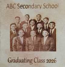 Load image into Gallery viewer, Engraved Graduation class photo with text 'Graduating Class 2026' on a textured background.