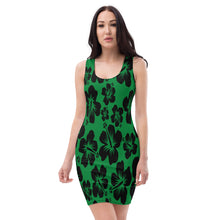Load image into Gallery viewer, green sleeveless dress with black hibiscus flowers