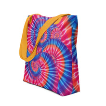 Load image into Gallery viewer, Colorful Spiral Tie-Dye Pattern Tote Bag – Blue, Pink, White, Purple & Orange Canvas Carry-All