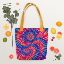 Load image into Gallery viewer, Colorful Spiral Tie-Dye Pattern Tote Bag – Blue, Pink, White, Purple & Orange Canvas Carry-All
