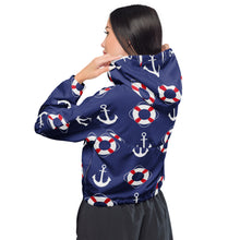 Load image into Gallery viewer, Blue Nautical Women’s Cropped Windbreaker
