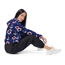 Load image into Gallery viewer, Blue Nautical Women’s Cropped Windbreaker