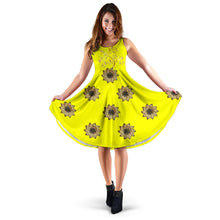 Load image into Gallery viewer, yellow sleeveless dress with gold tree and flowers