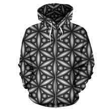 Load image into Gallery viewer, all over printed black and white hoodie with geometric designs