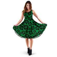 Load image into Gallery viewer, Green Dress With Black Hibiscus Flowers