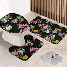 Load image into Gallery viewer, 3 Piece Bathroom Set - Flowers on Black, Custom Floral 3-Piece Bathroom Set – Elegant Black and Vibrant Flower Design