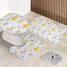 Load image into Gallery viewer, 3 Piece Bathroom Set - Beach Theme, Custom Beach Themed 3-Piece Bathroom Mat Set – Seashell, Starfish, Crab, and Anchor Design