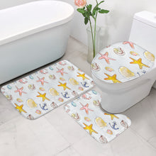 Load image into Gallery viewer, 3 Piece Bathroom Set - Beach Theme, Custom Beach Themed 3-Piece Bathroom Mat Set – Seashell, Starfish, Crab, and Anchor Design