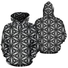 Load image into Gallery viewer, Zip-Up Hoodie Black and White Geometric