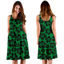 Load image into Gallery viewer, Green Dress With Black Hibiscus Flowers