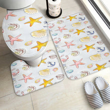 Load image into Gallery viewer, 3 Piece Bathroom Set - Beach Theme, Custom Beach Themed 3-Piece Bathroom Mat Set – Seashell, Starfish, Crab, and Anchor Design
