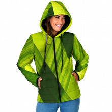 Load image into Gallery viewer, women's padded hooded jacket with a green grass design
