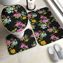 Load image into Gallery viewer, 3 Piece Bathroom Set - Flowers on Black, Custom Floral 3-Piece Bathroom Set – Elegant Black and Vibrant Flower Design