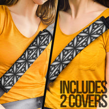 Load image into Gallery viewer, black and white seat belt covers with geometric design