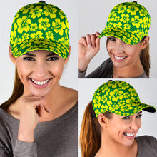 Load image into Gallery viewer, green classic cap with yellow hibiscus flowers