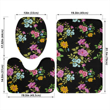 Load image into Gallery viewer, 3 Piece Bathroom Set - Flowers on Black, Custom Floral 3-Piece Bathroom Set – Elegant Black and Vibrant Flower Design