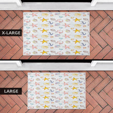 Load image into Gallery viewer, beach themed door mat in large and extra large with starfish, seashells and anchors