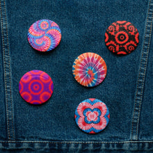 Load image into Gallery viewer, Tie-Dye Swirl Pattern Pin 5 Button Set – 2.25" Pink, Blue & Red Vibe Collection
