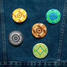 Load image into Gallery viewer, Vibrant Circular Tie-Dye 2.25" Pin Set – Colorful Retro Swirl Buttons