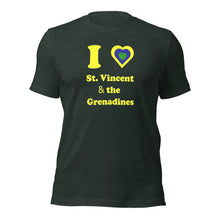 Load image into Gallery viewer, I Love St. Vincent and the Grenadines Unisex t-shirt Yellow Heart