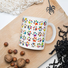 Load image into Gallery viewer, Colorful Paw Print Coffee Mug – 11oz Ceramic Cup for Dog & Cat Lovers | Microwave & Dishwasher Safe