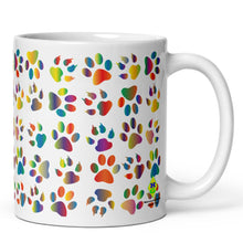 Load image into Gallery viewer, Colorful Paw Print Coffee Mug – 11oz Ceramic Cup for Dog & Cat Lovers | Microwave & Dishwasher Safe