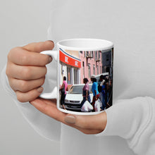 Load image into Gallery viewer, 11oz ceramic coffee mug picturing a scene of Saturday shopping in St. Vincent and the Grenadines