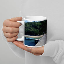 Load image into Gallery viewer, 11oz ceramic mug showing activity at the Mayreau wharf