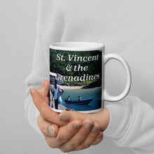 Load image into Gallery viewer, 11 oz ceramic mug with a photograph of the wharf on Mayreau in St. Vincent and the Grenadines