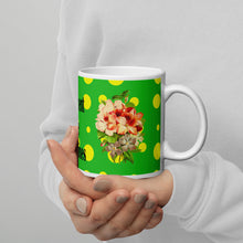Load image into Gallery viewer, 11oz St. Vincent and the Grenadines yellow spotted green floral souvenir ceramic mug
