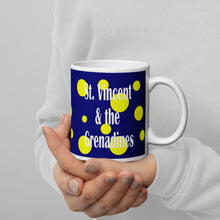 Load image into Gallery viewer, St. Vincent and the Grenadines Yellow Spots on Navy Blue White glossy mug