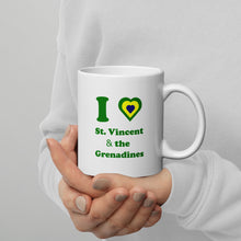Load image into Gallery viewer, I Love St. Vincent and the Grenadines Green Heart White glossy mug