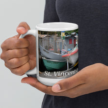 Load image into Gallery viewer, St. Vincent and the Grenadines Protecting Boats From A Storm in Bottom Town White glossy mug