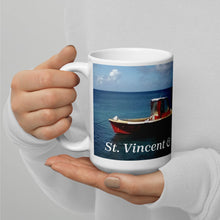 Load image into Gallery viewer, St. Vincent and the Grenadines Boats Bobbing on the Beach White glossy mug