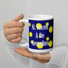 Load image into Gallery viewer, St. Vincent and the Grenadines Yellow Spots on Navy Blue White glossy mug