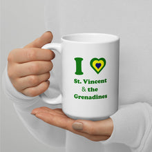 Load image into Gallery viewer, I Love St. Vincent and the Grenadines Green Heart White glossy mug