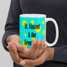 Load image into Gallery viewer, St. Vincent and the Grenadines Yellow Spotted on Light Blue White glossy mug
